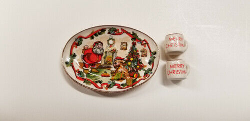 Christmas Tree Platter with 2 Mugs Handcrafted