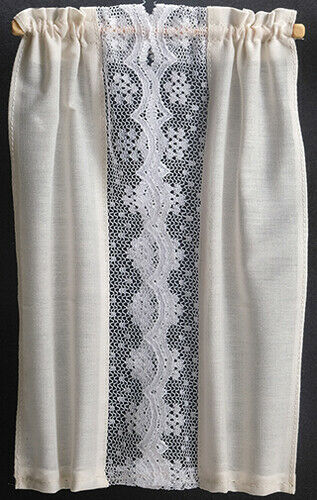Dollhouse Miniature Champagne Curtains with White Lace