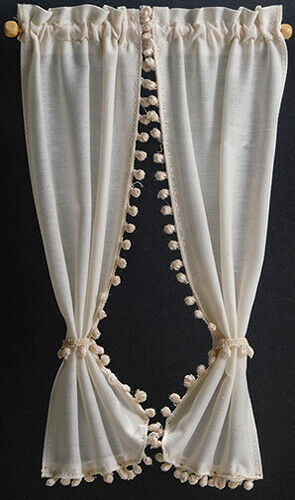 Dollhouse Miniature Country Curtains, 7 Inch, Ecru