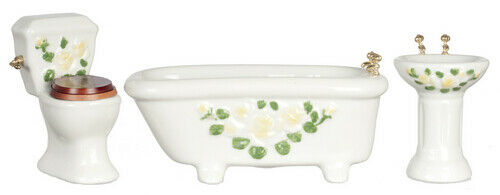 Dollhouse Miniature Yellow Floral Bath Set
