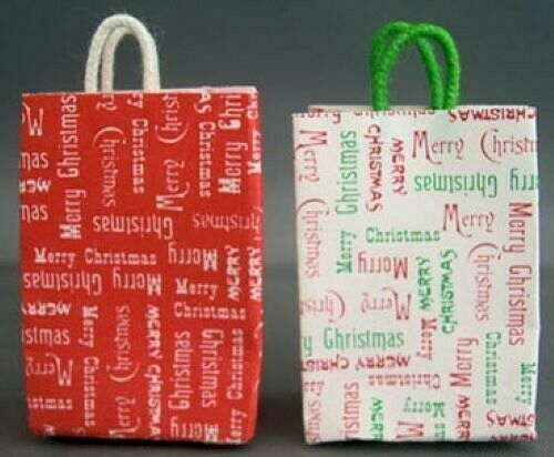 Dollhouse Miniature Merry Christmas Shopping Bag, Red - Handcrafted