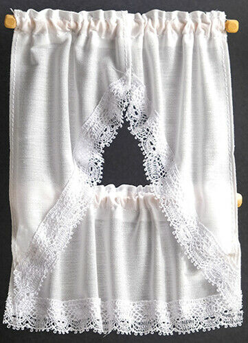 Dollhouse Miniature Kitchen Curtains White