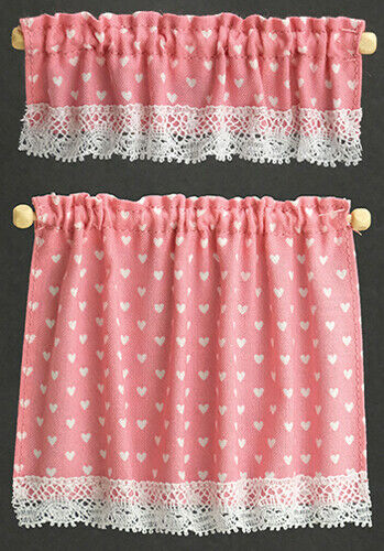 Dollhouse Miniature Cottage Curtains: Nursery Hearts Pink