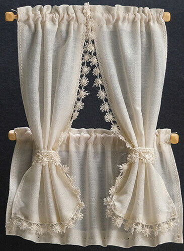 Dollhouse Miniature Cabin Curtains, Ecru