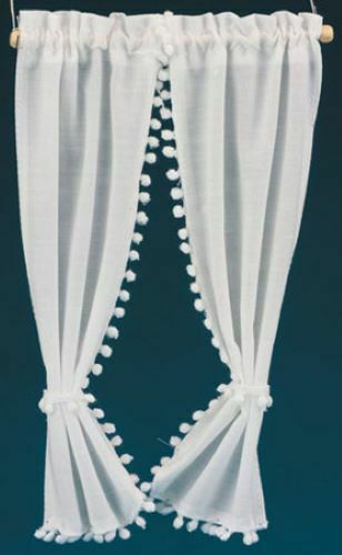 Dollhouse Miniature Country Curtains, 7 Inch, White