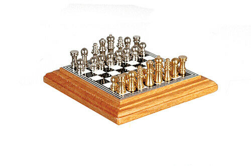 Dollhouse Miniature Chess Set on Board/Oak