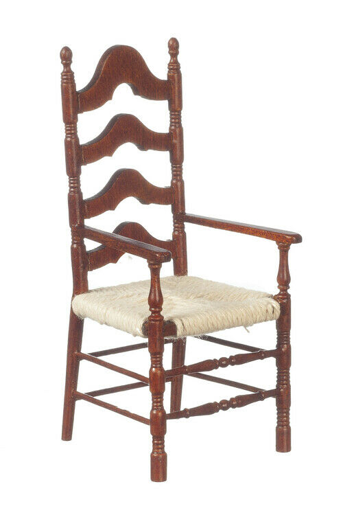 Ladderback Arm Chair in Walnut by JBM Dollhouse Miniature