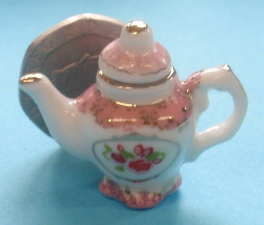 Dollhouse Miniature Pink and Gold China Teapot