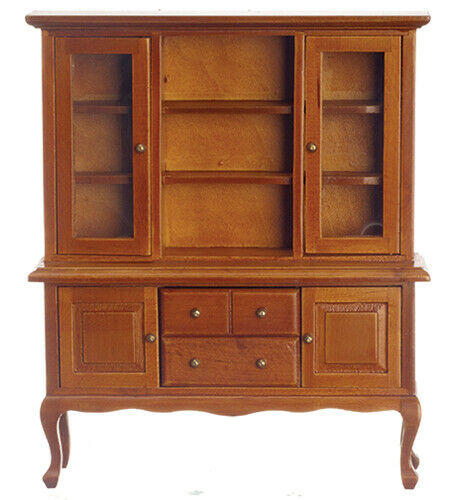 China Cabinet Hutch in Walnut - Dollhouse Miniature