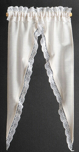 Dollhouse Miniature Tiffany Ruffle Curtains, Ecru
