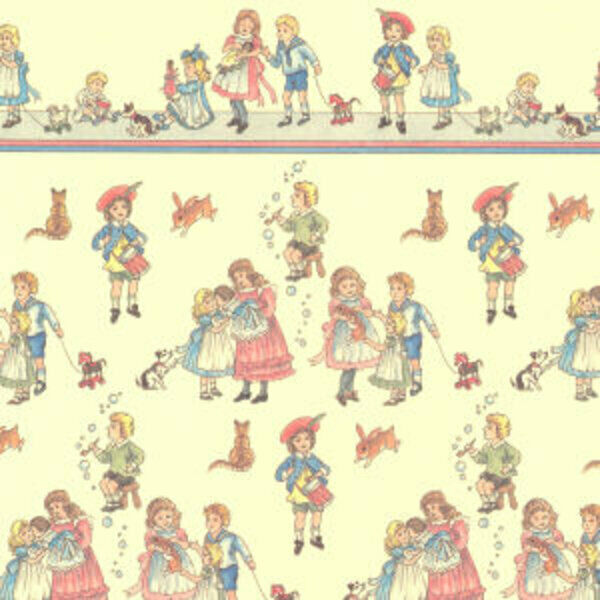Wallpaper Country Children on Dark Cream, by Jackson Miniatures