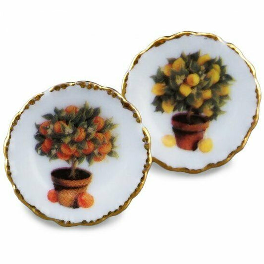 Reutter Porcelain - Dollhouse Miniature Plates with Garden pattern Set of 2