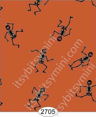 Dollhouse Miniature Wallpaper - Dancing Skeletons Orange 1:12 Scale