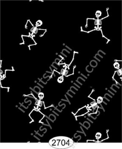 Dollhouse Miniature Wallpaper - Dancing Skeletons Black 1:12 Scale