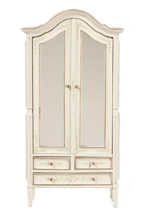 White Floral Wardrobe with Mirror by JBM - Dollhouse Miniature