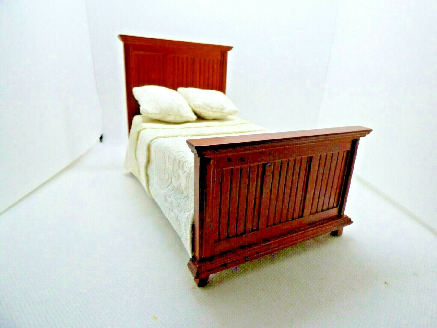 Dollhouse Miniature Country Paneled Bed in Walnut by JBM