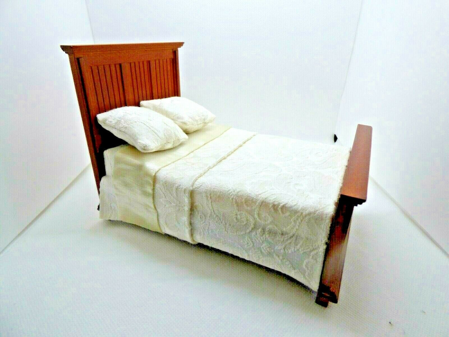 Dollhouse Miniature Country Paneled Bed in Walnut by JBM