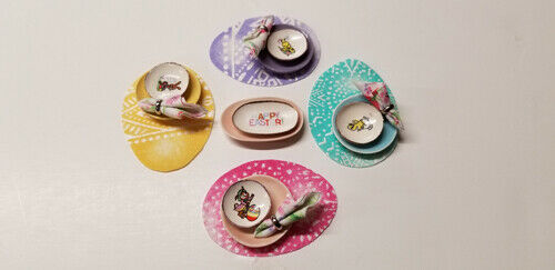 Easter Egg Themed Placemats, Dinner Plates, Napkins, Mugs 4 Sets Handcrafted