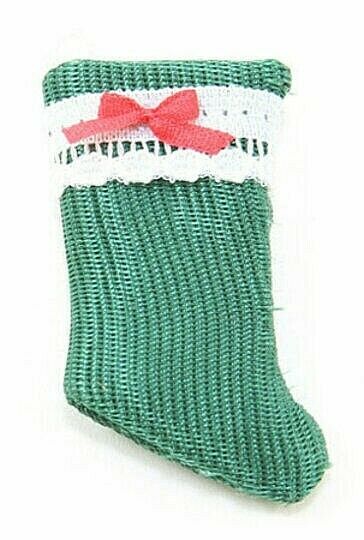 Dollhouse Miniature Christmas Stocking, Green with Red Bow