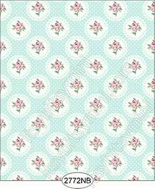 Dollhouse Miniature Wallpaper -Danielle Doily Blue No Border 1:12 Scale