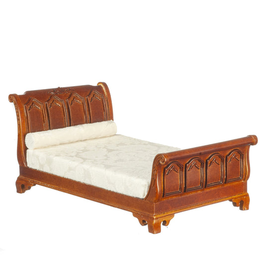 NEW by JBM Dollhouse Miniature Walnut Empire Sleigh Bed