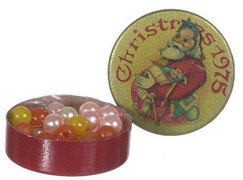 Dollhouse Miniature Round Christmas Tin with Candy