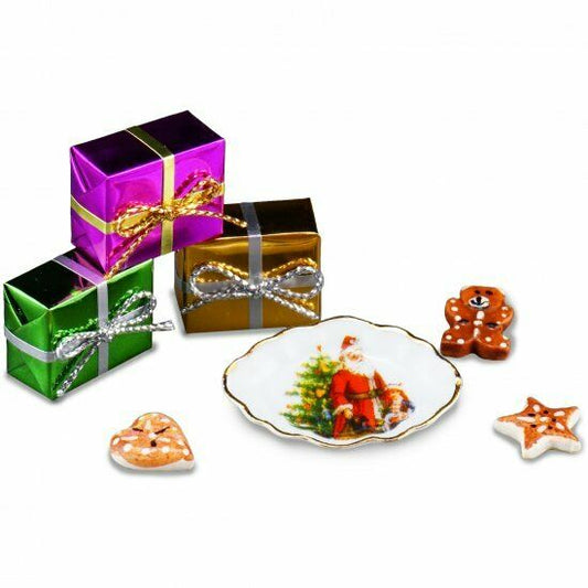 Reutter Porcelain Christmas Presents & Cookie Plate - Dollhouse Miniature