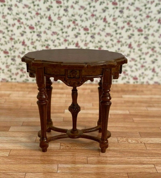 Oval Victorian Table in Walnut by JBM - Dollhouse Miniature