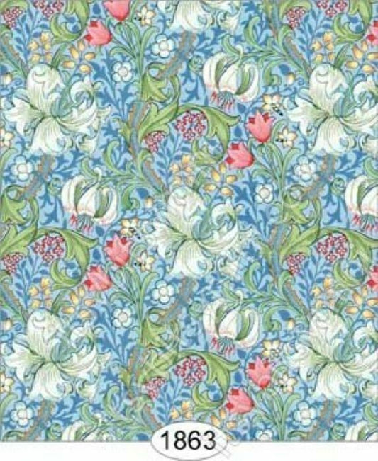 Dollhouse Miniature Wallpaper - Victorian Lilies Blue 1:24 Scale