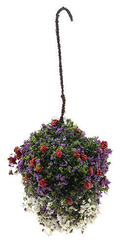 Hanging Basket: Pink-Purple-White, Large, for Dollhouse