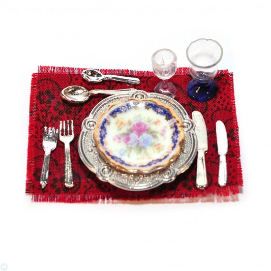 Reutter Porcelain - Dollhouse Miniature Royal Blue Dinner Place Setting