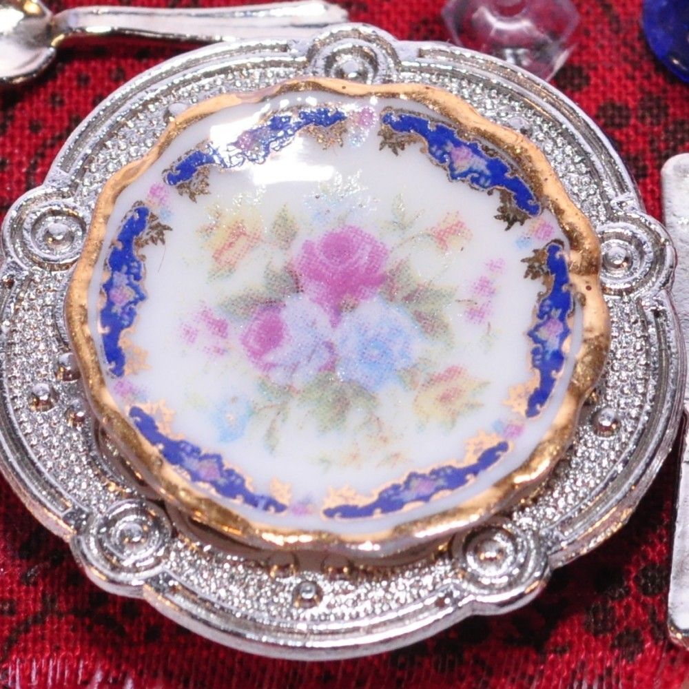 Reutter Porcelain - Dollhouse Miniature Royal Blue Dinner Place Setting