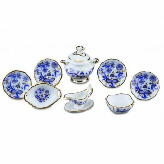 Reutter Porcelain - Dollhouse Miniature Blue Onion Dinner Set for 4
