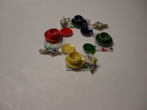 Dollhouse Miniature Set of 4 Dinner Sets -Fiesta- Halfscale - Handcrafted