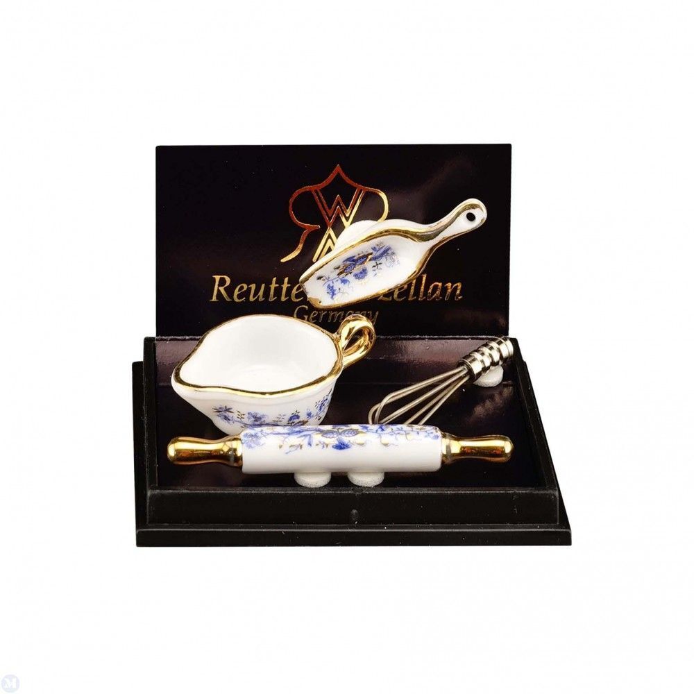 Reutter Porcelain - Dollhouse Miniature Blue and Gold Baking Accessories