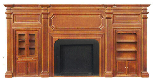 JBM Fireplace Wall in Walnut Dollhouse Miniature