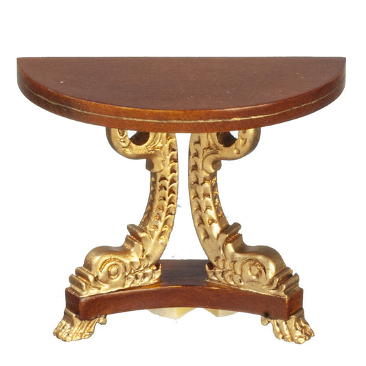 JBM Fine Miniature Carved Fish Leg Table with Gold for Dollhouse