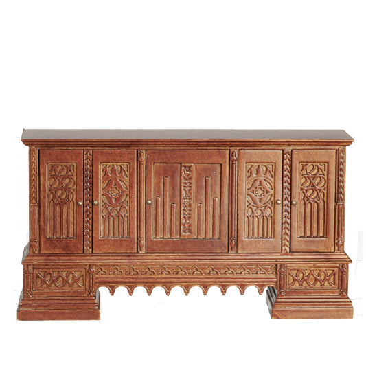 JBM Fine Miniature Gothic Carved Sideboard in Walnut for Dollhouse