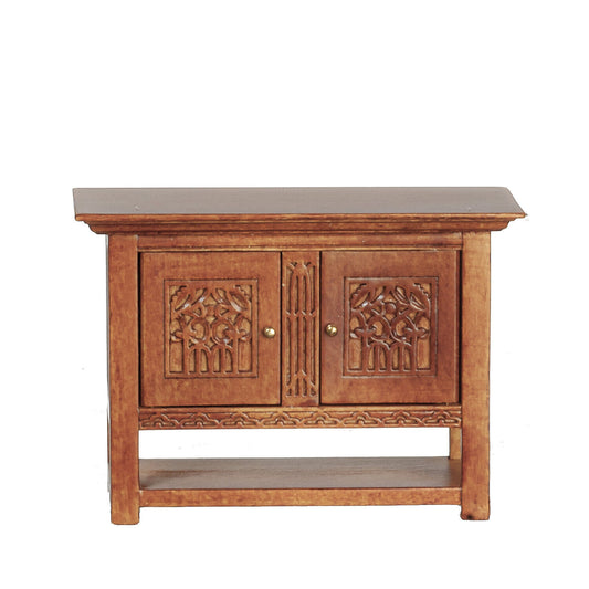JBM Fine Miniature Gothic Carved Small Sideboard in Walnut for Dollhouse