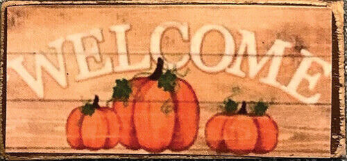 Dollhouse Miniature Decor Board Sign - Welcome with Pumpkins