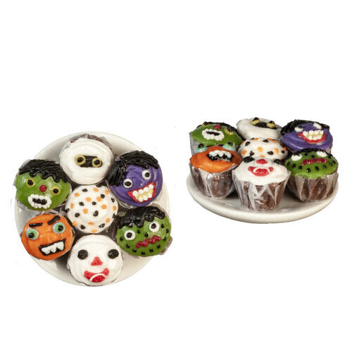 Dollhouse Miniature Set of 7 Halloween Cupcakes on Plate