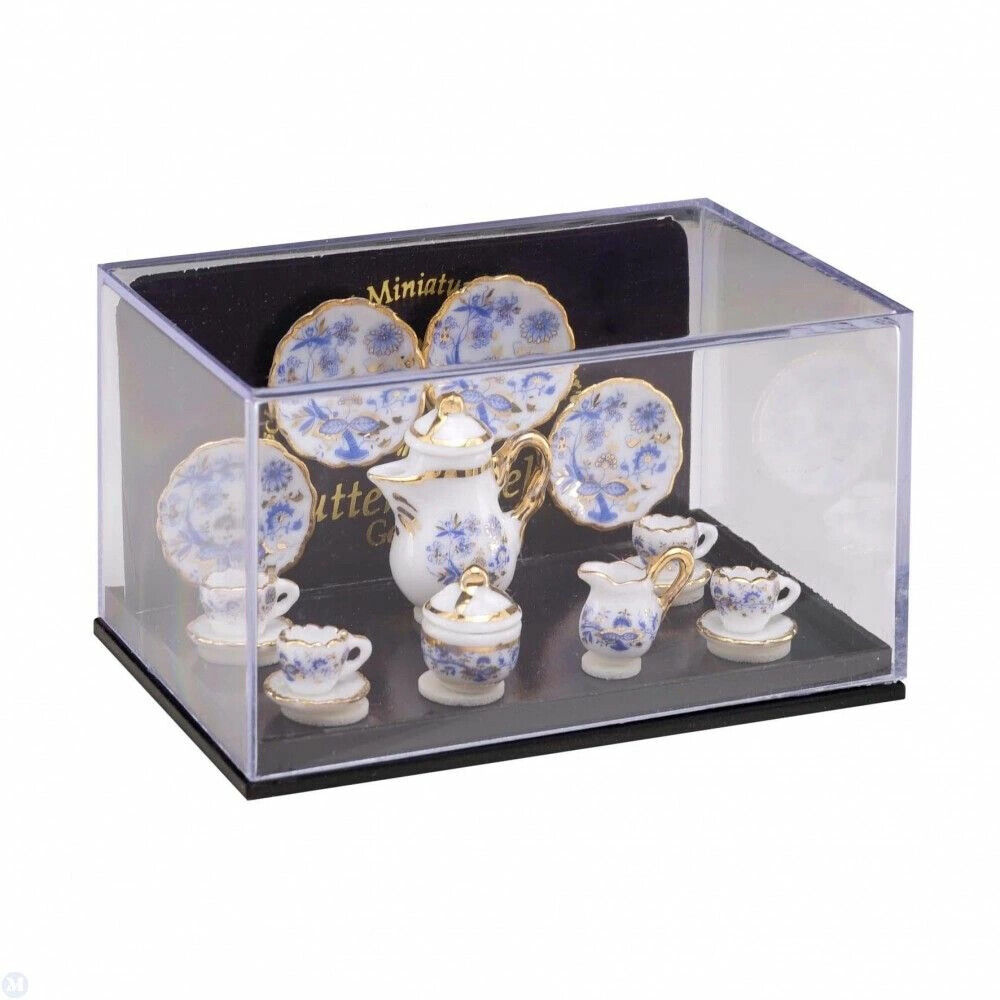 Reutter Porcelain - Dollhouse Miniature Blue and Gold Coffee Set