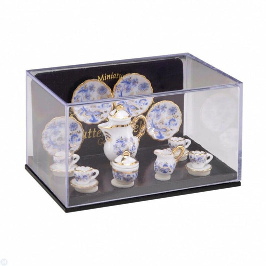Reutter Porcelain - Dollhouse Miniature Blue and Gold Coffee Set