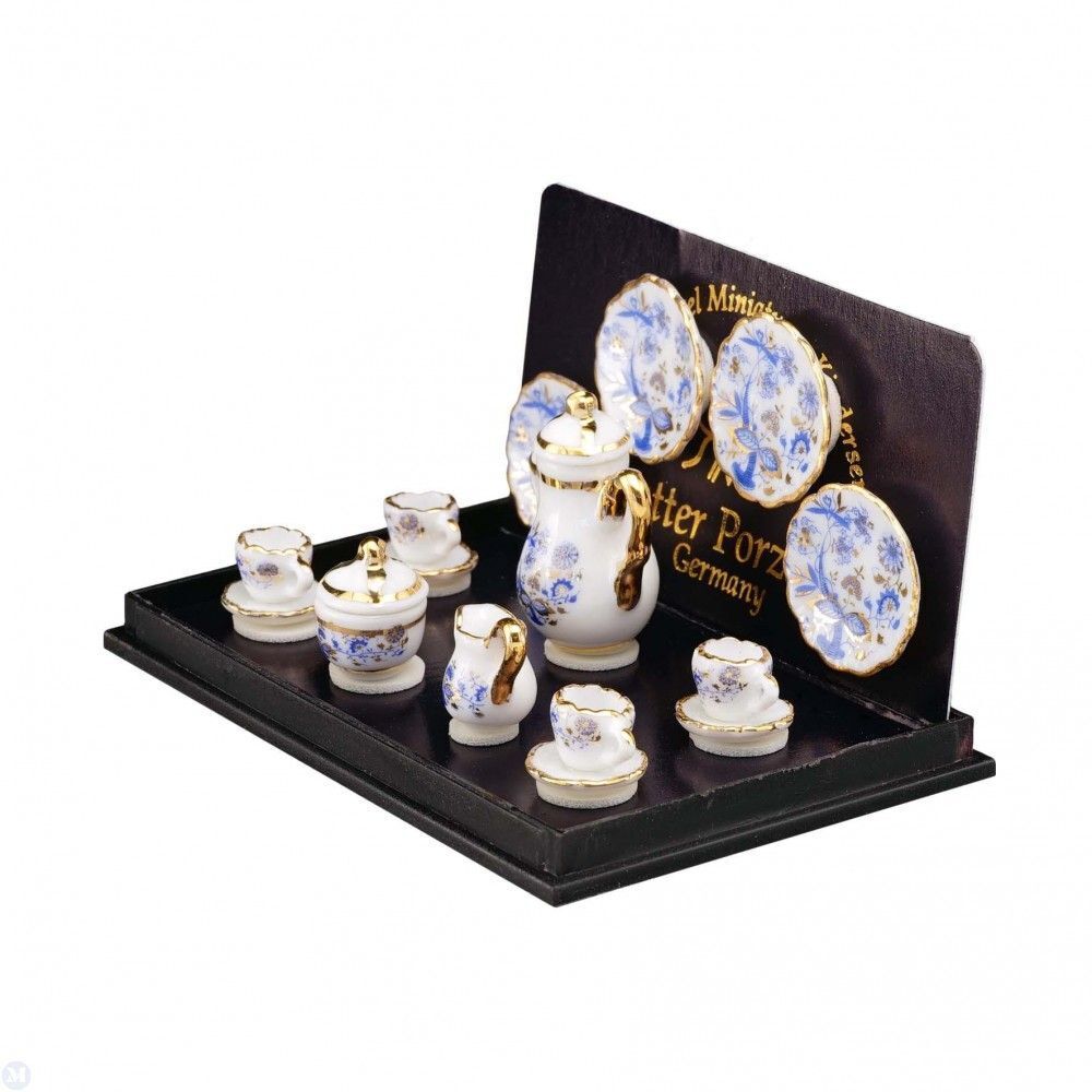 Reutter Porcelain - Dollhouse Miniature Blue and Gold Coffee Set