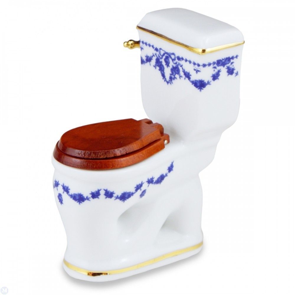 Reutter Porcelain - Dollhouse Miniature Blue Bow Bathroom Set