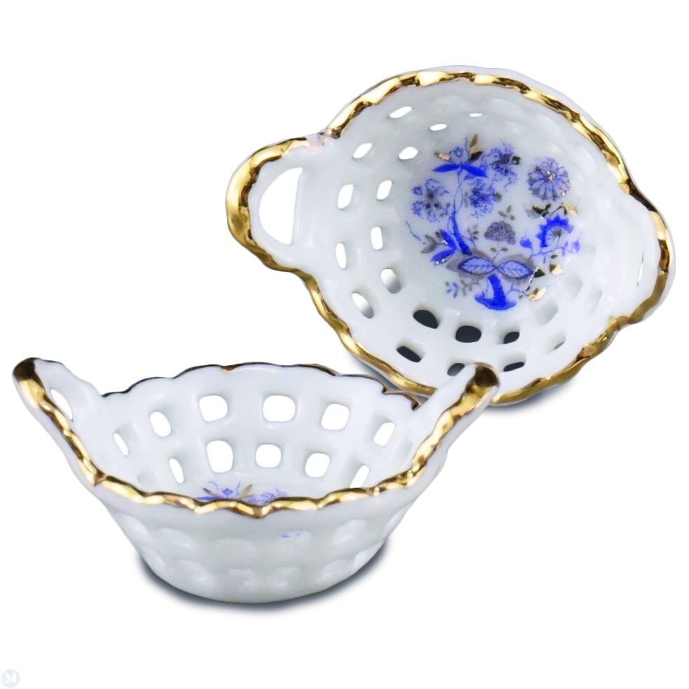 Reutter Porcelain - Dollhouse Miniature Blue and Gold Baskets Set of 2