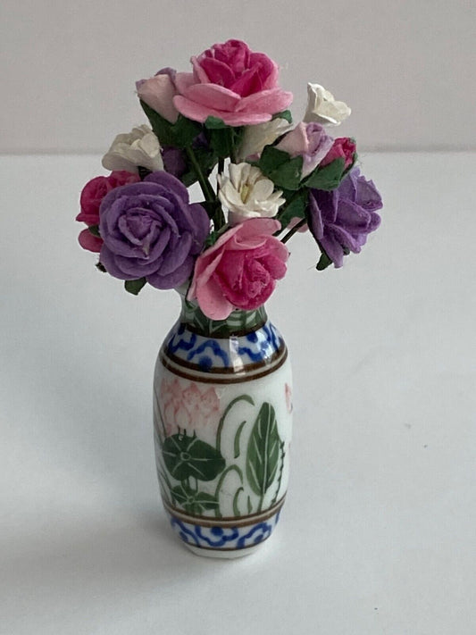 Dollhouse Miniature Flower Arrangement in Porcelain Vase by Falcon Miniatures