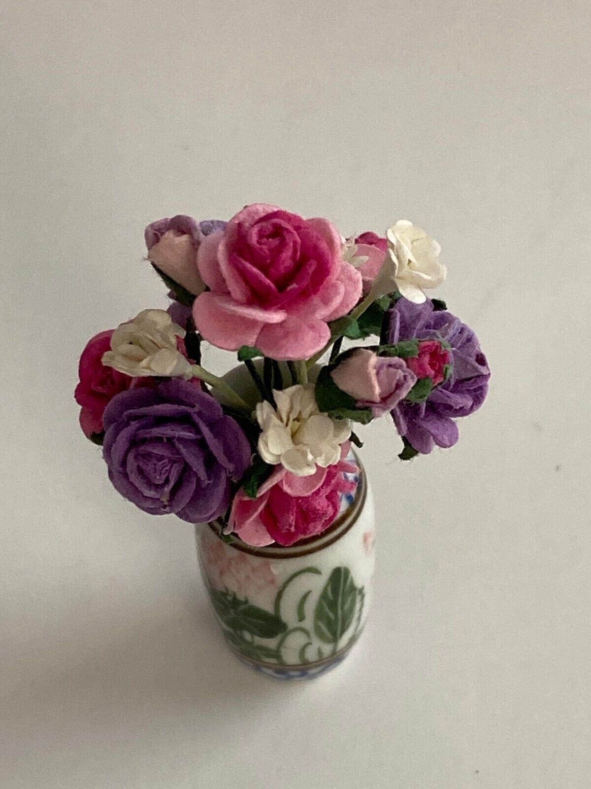 Dollhouse Miniature Flower Arrangement in Porcelain Vase by Falcon Miniatures