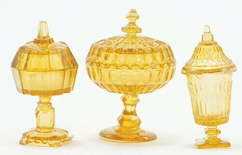 Chrysnbon Dark Amber Candy Dishes - Dollhouse Miniature