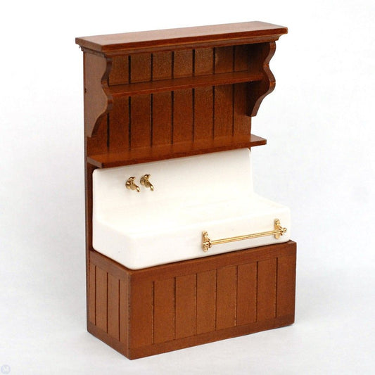 Dollhouse Miniature Kitchen Sink -Brown Wood - Empty by Reutter Porcelain